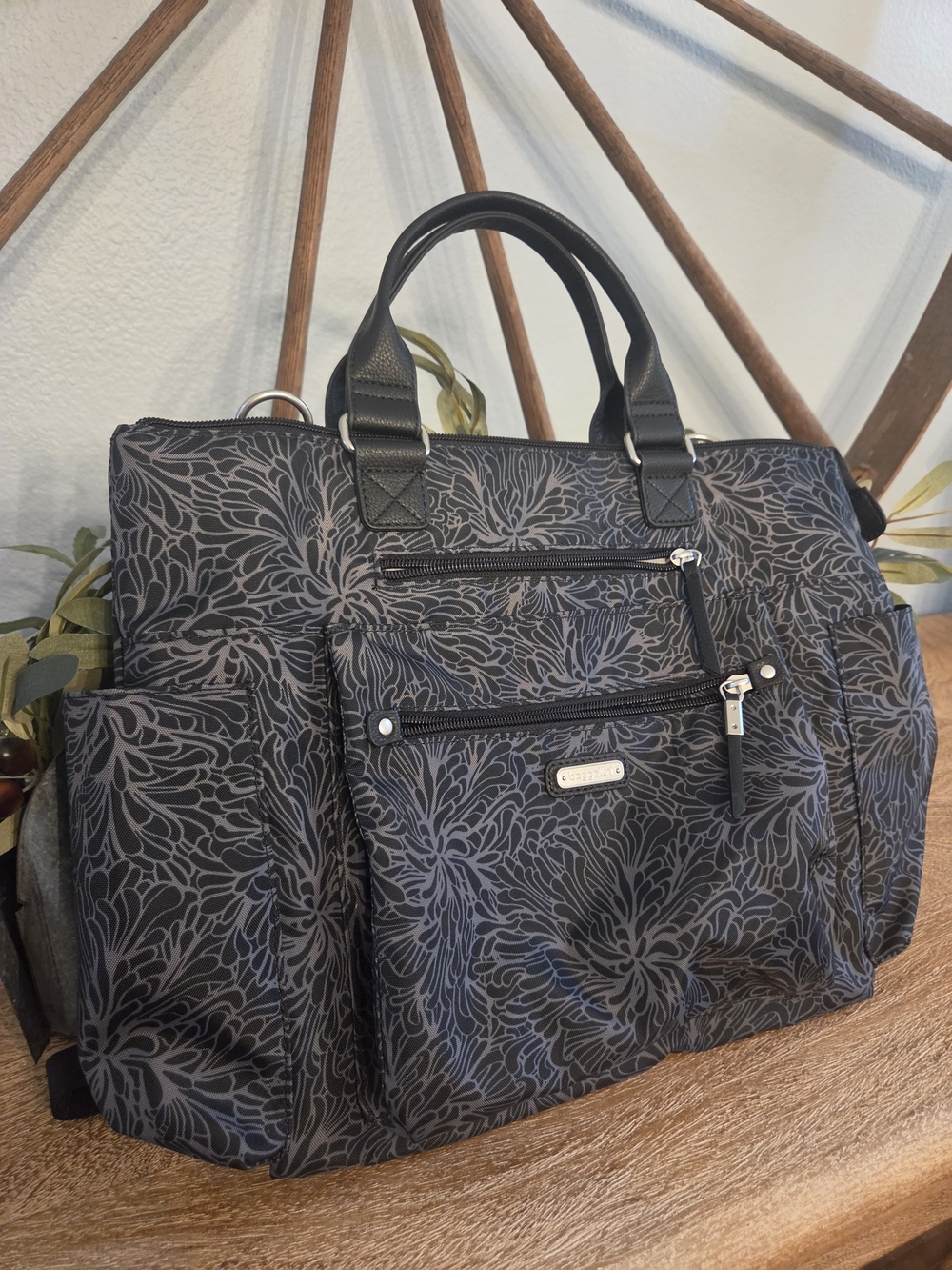 Baggallini Black Floral-Print Travel Tote
